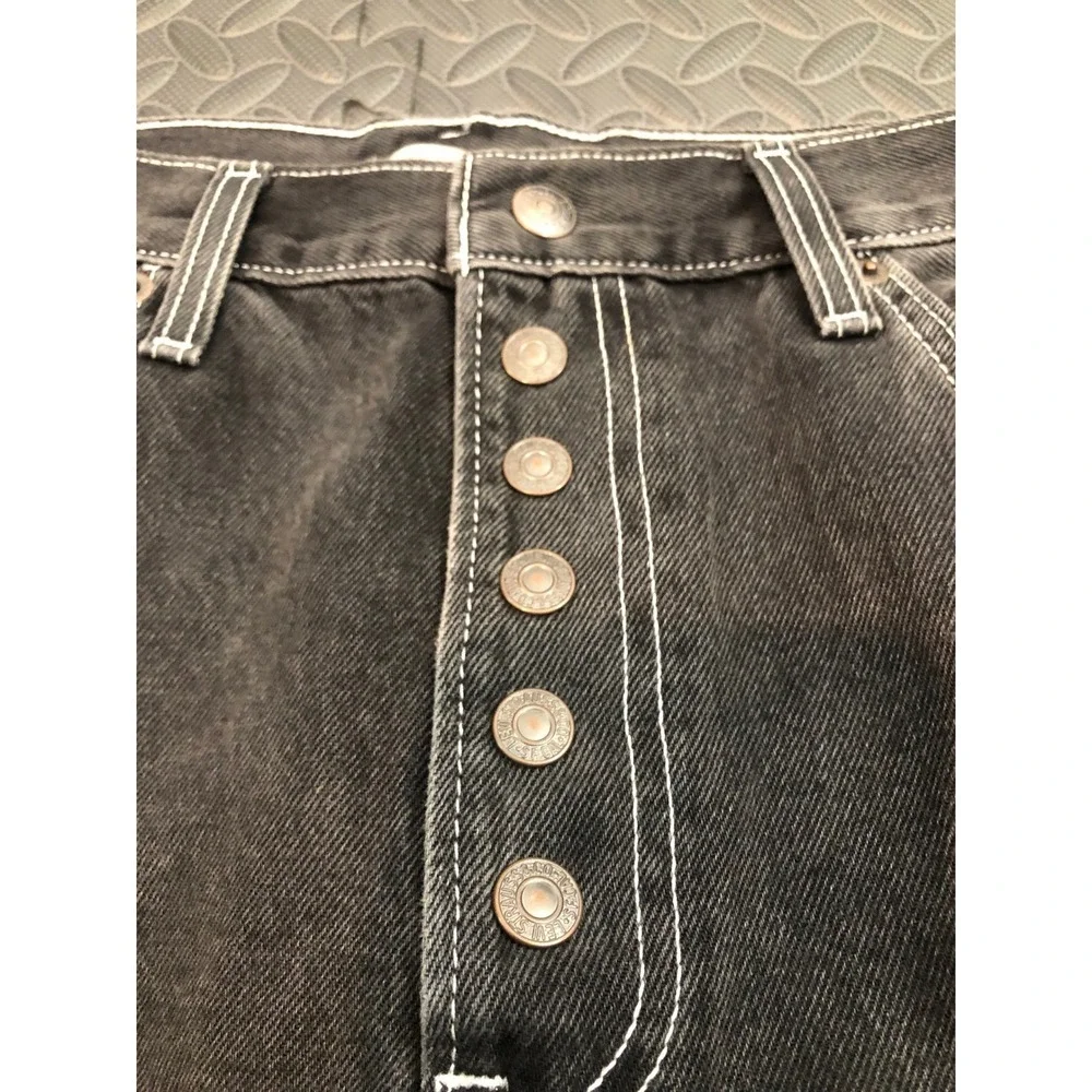 Levi's Ribcage Straight Ankle Jeans Womens 32 Black High Rise Snap Buttons